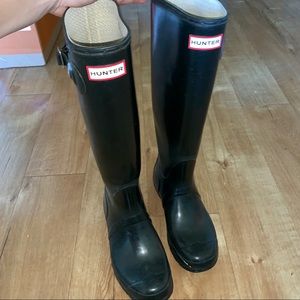 Hunter Rain Boots - tall, black, glossy, size 8